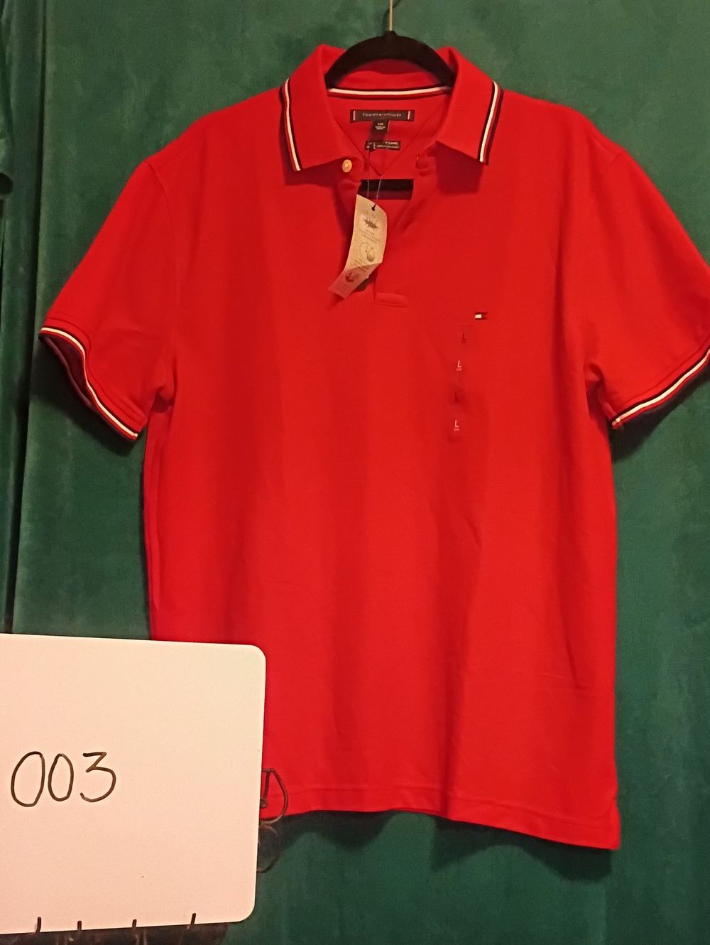 Tommy Hilfiger Red Polo with Contrast Stripe Collar